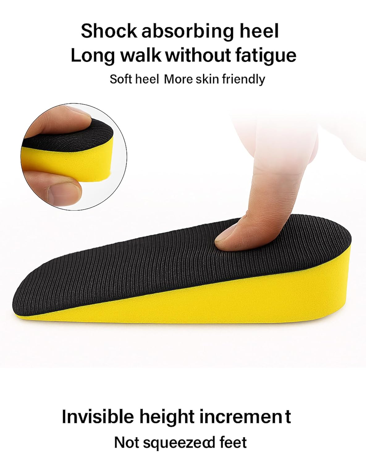 Height Increasing Heel Pad – 3 cm Lift Silicone Insoles (1 Pair, Yellow/Black)
