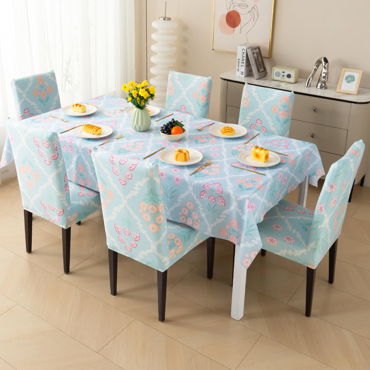 Dining Table Cover Waterproof (1 Table Cover + 6 Chair Cover)