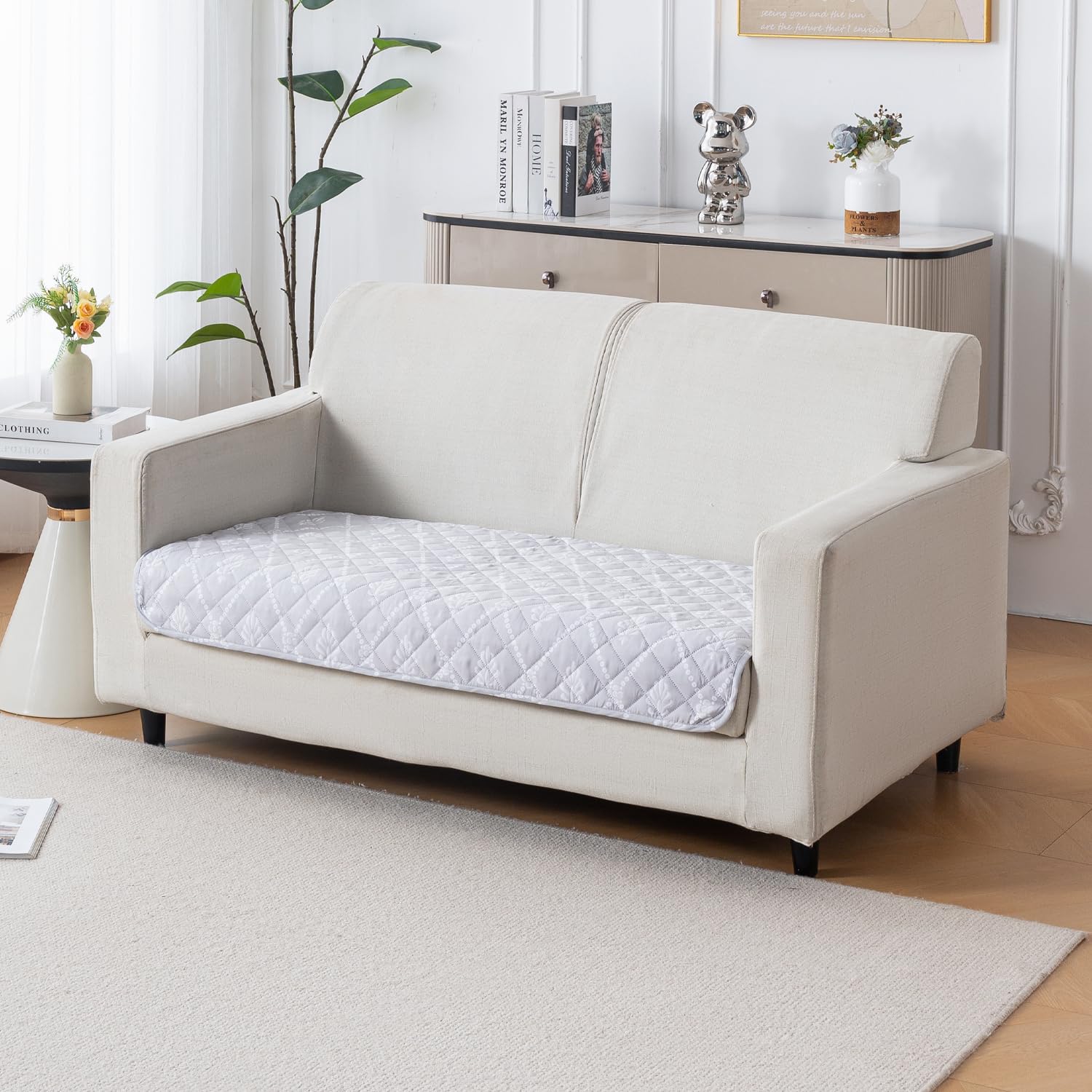 Printed Quilted Sofa Cover for 1/2/3/4 Seater Anti-Slip- Grey Canvas