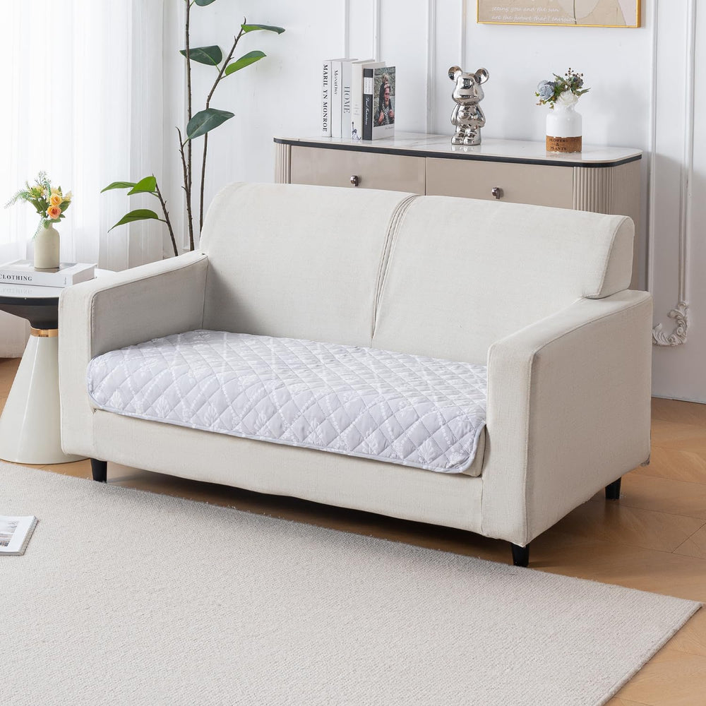Printed Quilted Sofa Cover for 1/2/3/4 Seater Anti-Slip- Grey Canvas