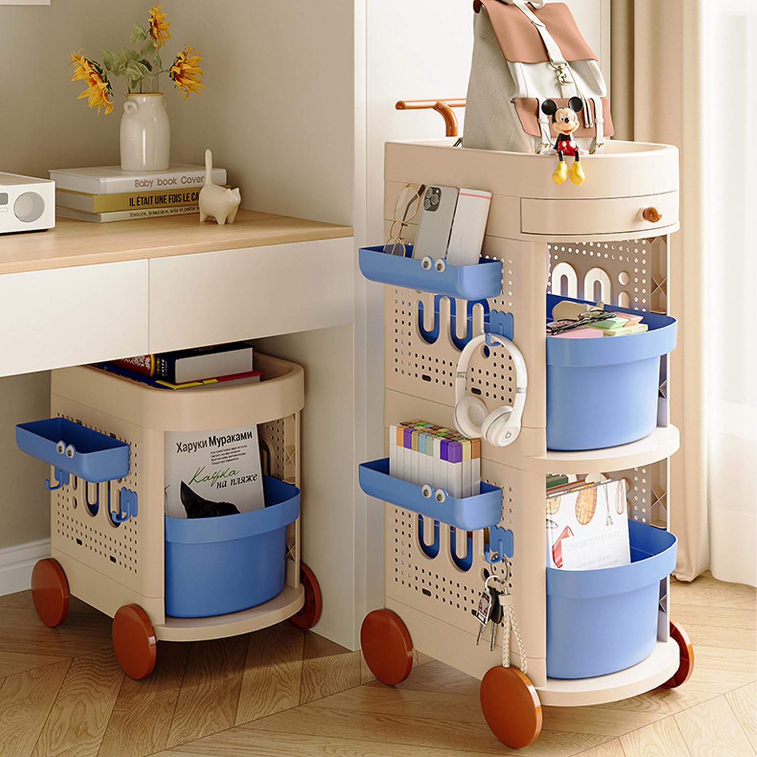 Portable Bookshelf Storage Trolley Multifunctional Utility Organizer
