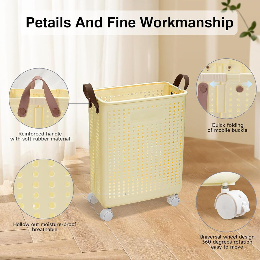 Collapsible Laundry Basket with Wheels and Handle