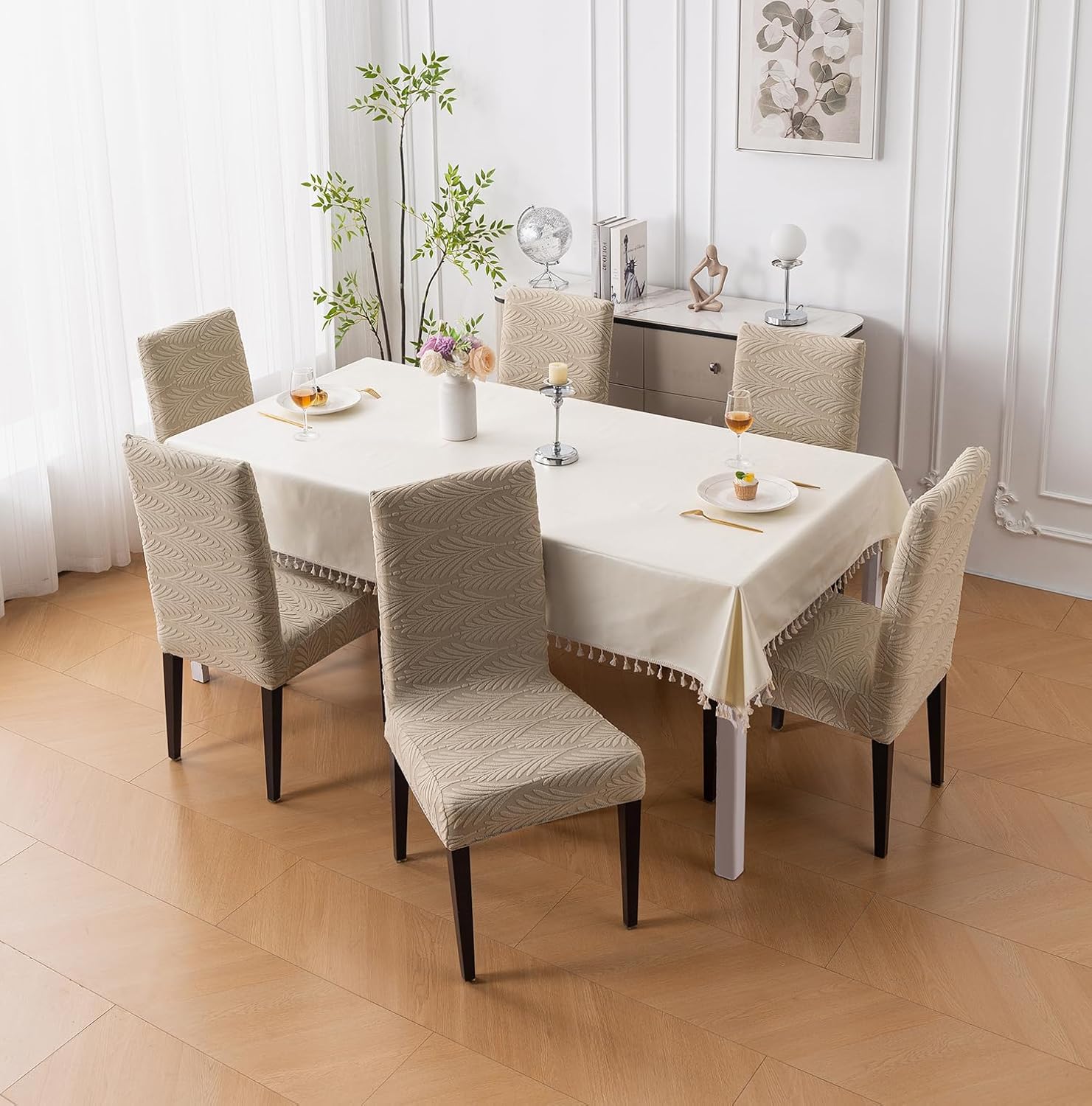 Modern Stretch Chair Cover – 220 GSM Jacquard Fabric (Khaki)