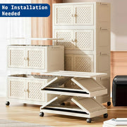 Rattan Design Foldable Storage Box with Wheels (White)