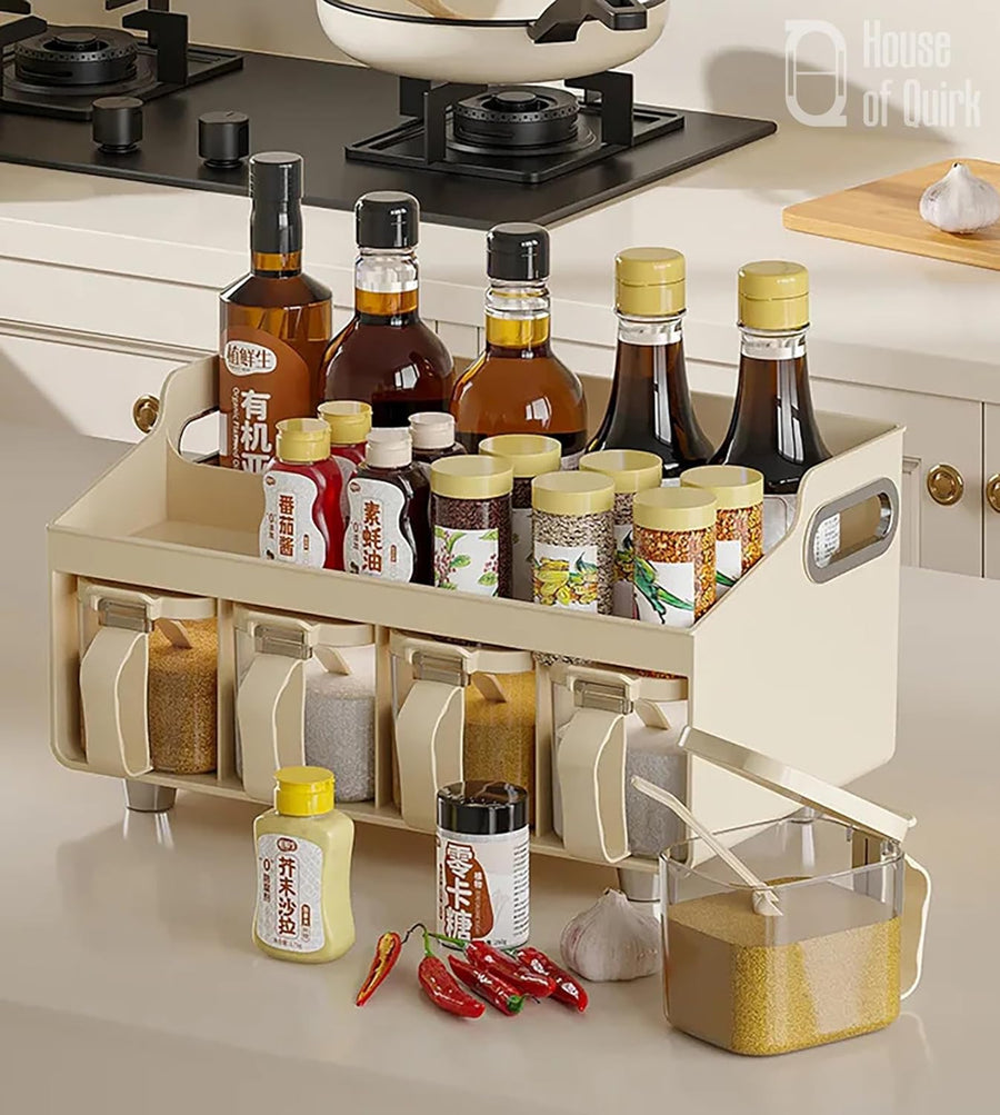 Kitchen Accessories Organizer Set Jar & Spice Racks (Beige)