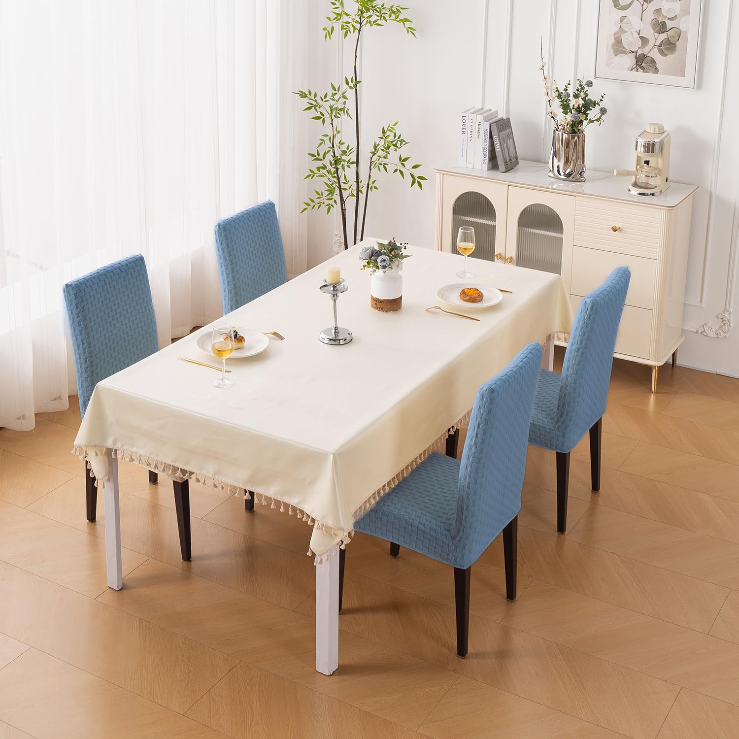 Stylish Jacquard Dining Chair Cover – 220 GSM (Light Blue)