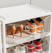 6 Layer Plastic Storage Bins with Lids - Shoe Storage box (Cream)