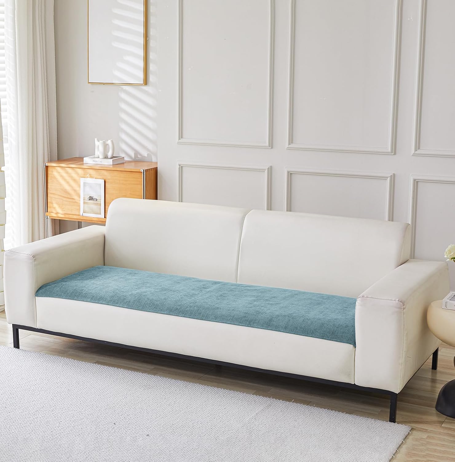 Herringbone Chenille Sofa Cover Set – 3 Pcs (2pc Armrest Covers 50x70cm + 1pc Seat Cover) Blue