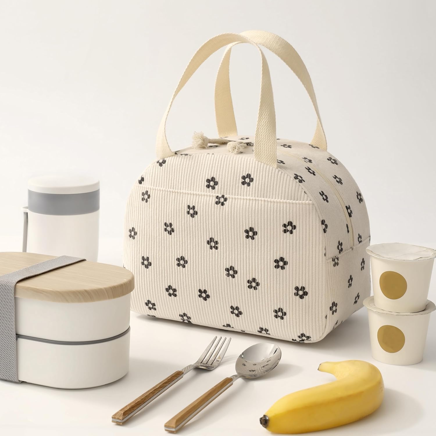 Corduroy Insulated Lunch Bag – Reusable Thermal Tote for Office, Picnic & Travel