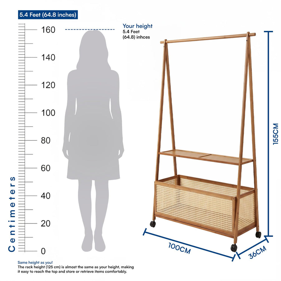 Wooden Floor Standing Clothes Hanger Rack