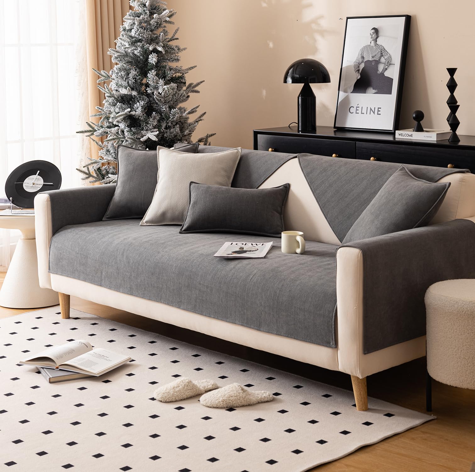 Sofa Covers Herringbone Chenille Fabric 1/2/3/4/5 Seater (GREY)