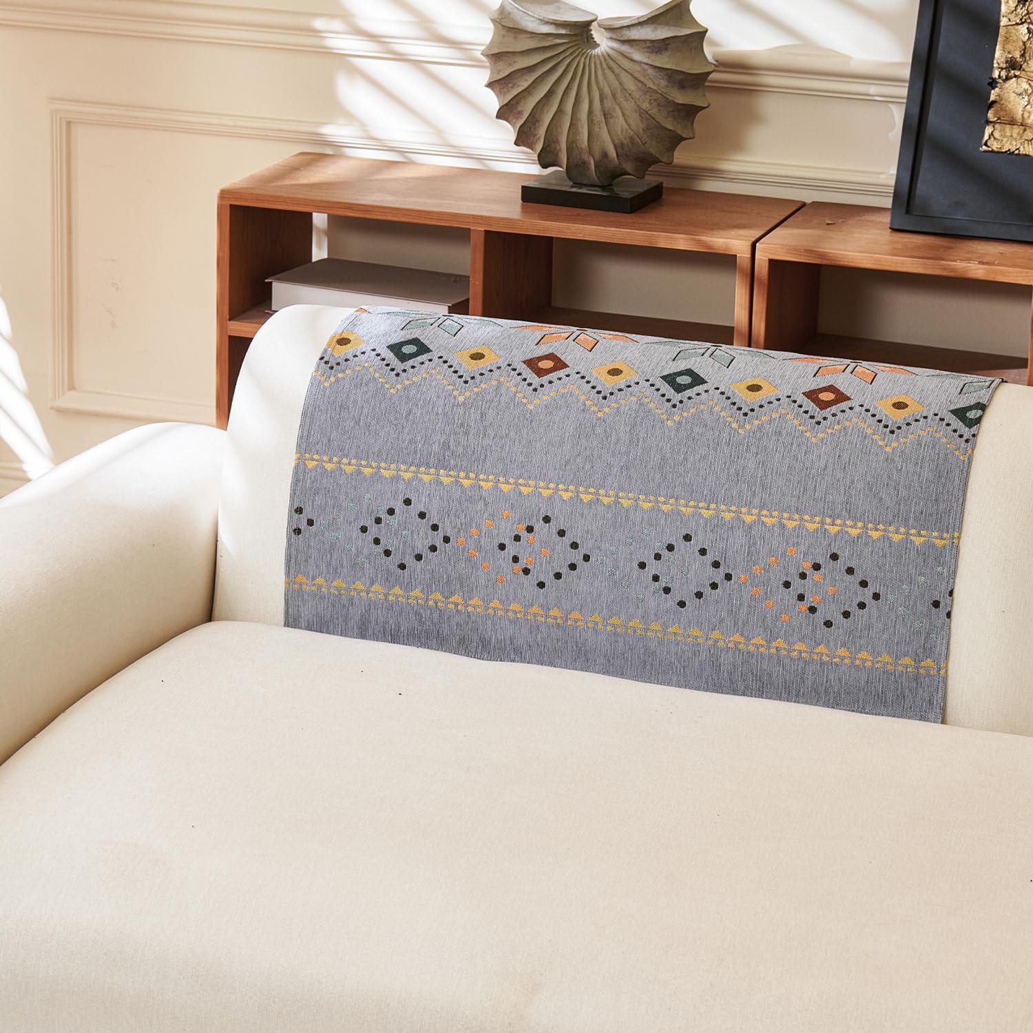 Rangoli Series Chenille Bohemia Couch Cover Quilted Non-Slip Washable Sofa Slipcover (Grey)