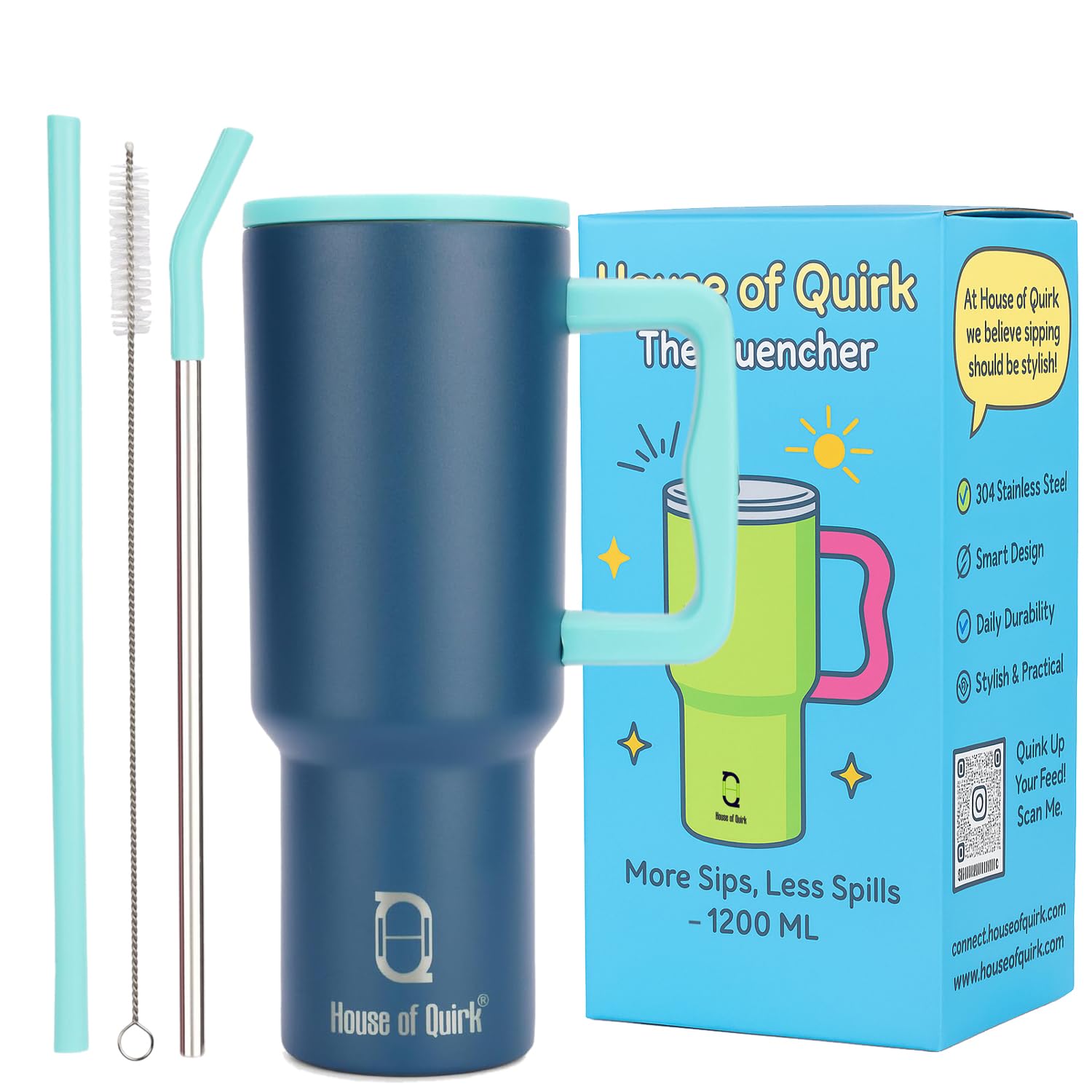 Stainless Steel Vacuum Insulated Tumbler with Straw and Lid & Handle - (1200 ML)