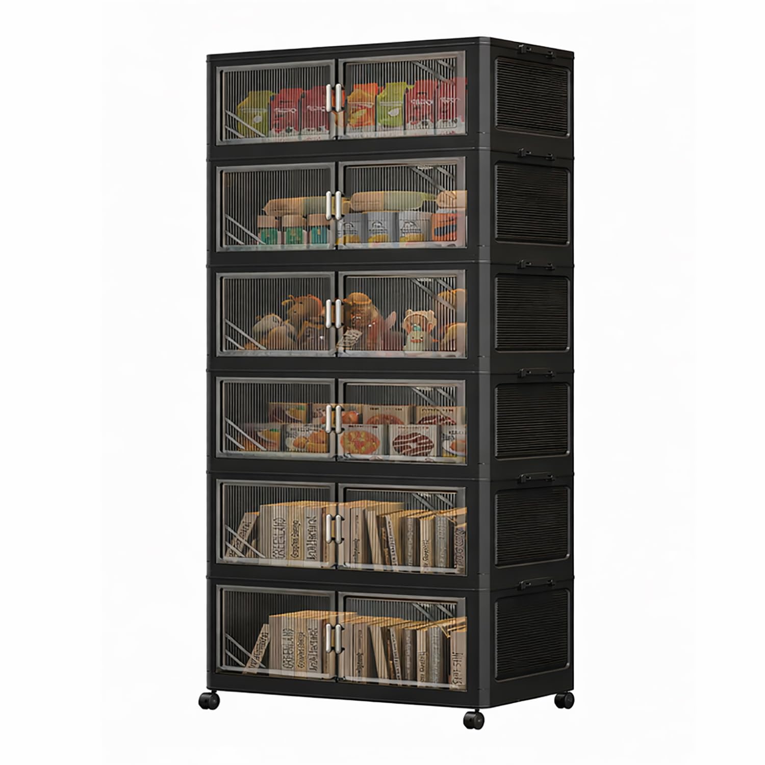 Foldable Storage Box with Wheels & Transparent Windows (Black, 62cm)