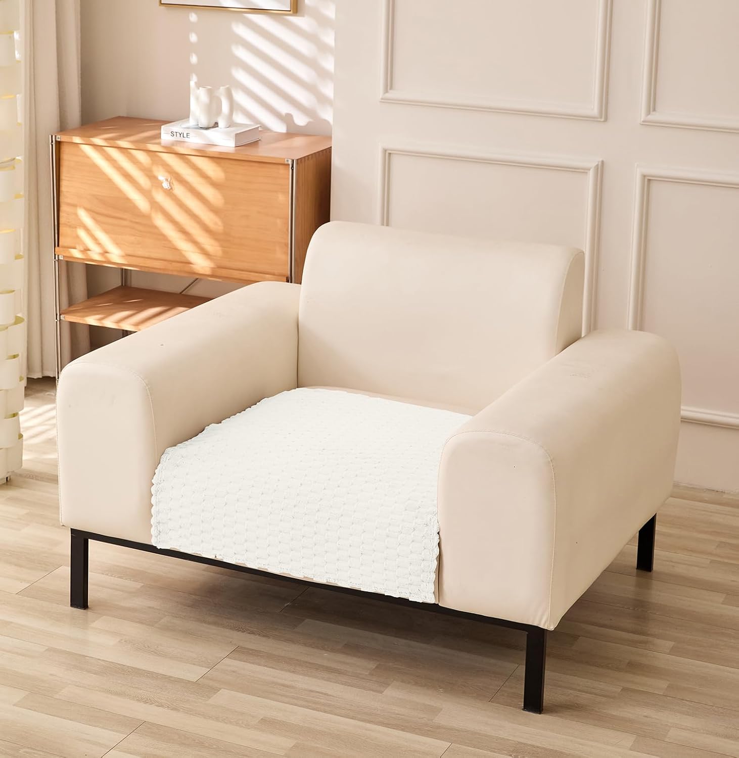 Sofa Cover Mat Honeycomb Pattern Velvet Fabric Seater Sofa (Cream)