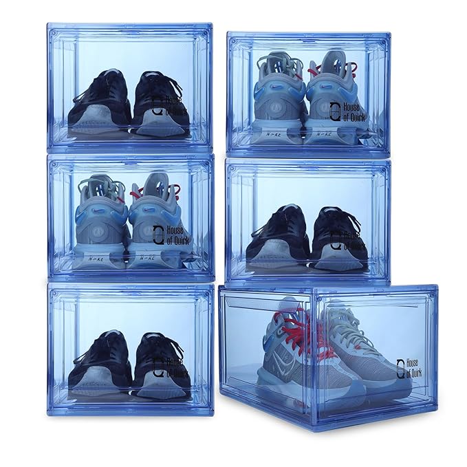 Shoe Organizer, Shoe Storage Boxes with Magnetic Door (Blue)