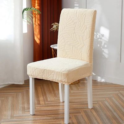 Jacquard Leaf Chair Cover-Beige