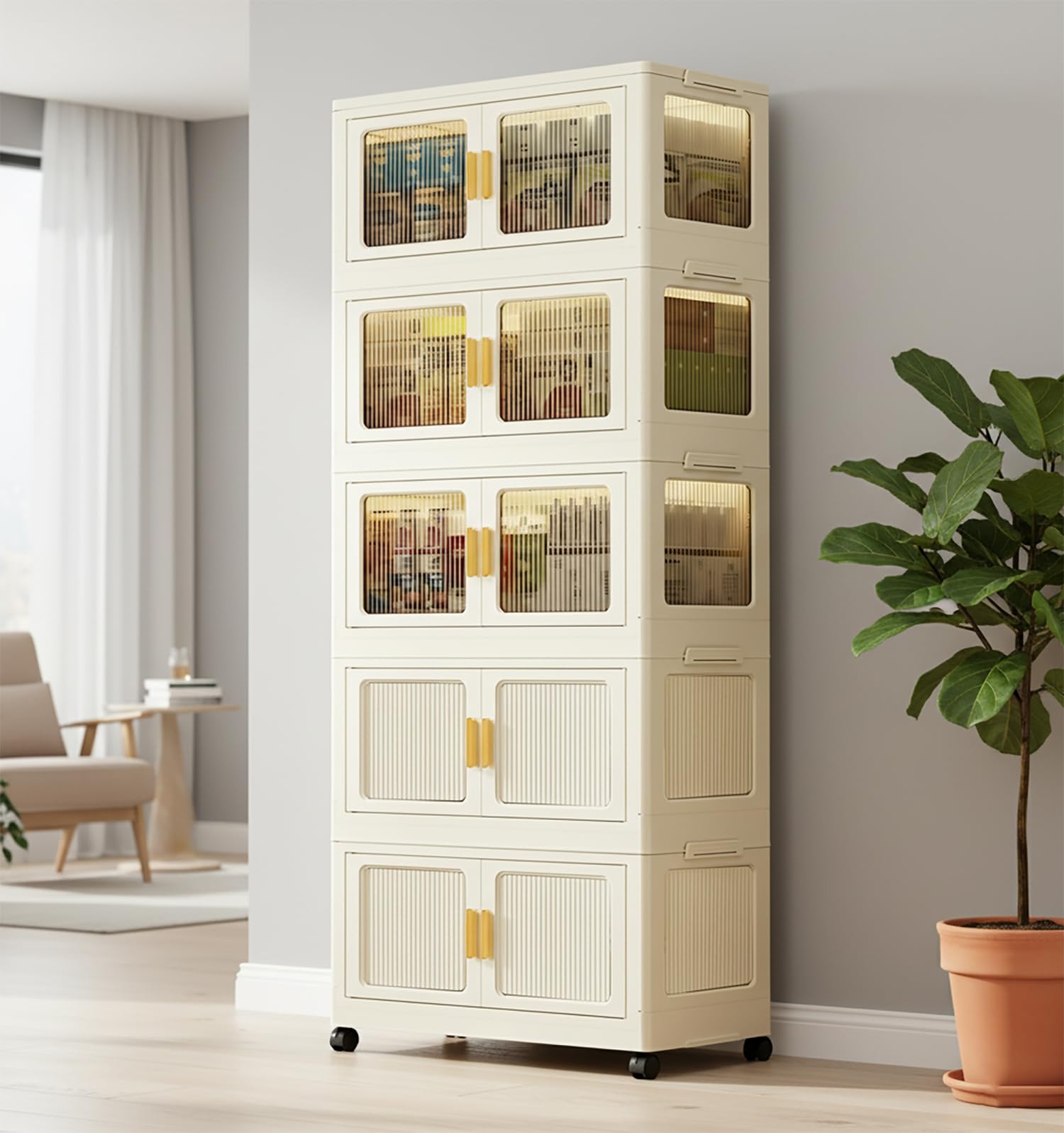Foldable Storage Box Cabinet Wardrobe Organizer with Wheels