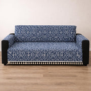 IKATRA Series Quilted Printed Sofa Cover for Indian Sofa Set with Side Pocket (Blue Bohemian)