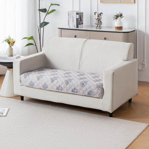 Printed Quilted Sofa Cover for 1/2/3/4 Seater Anti-Slip- Beige Wildflower