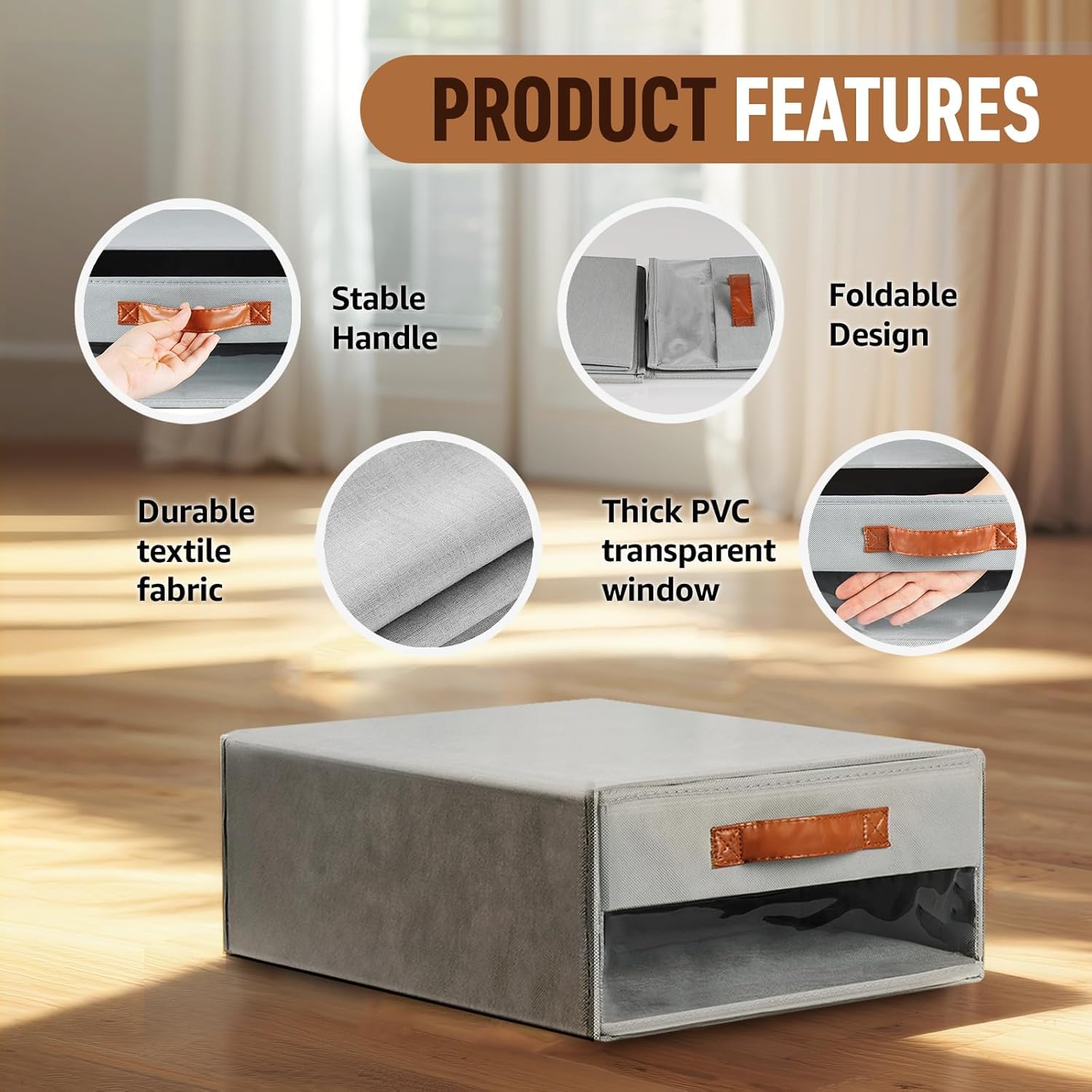 Foldable Closet Storage Bin with Clear Window & Handles Organizer for Clothes (Grey)