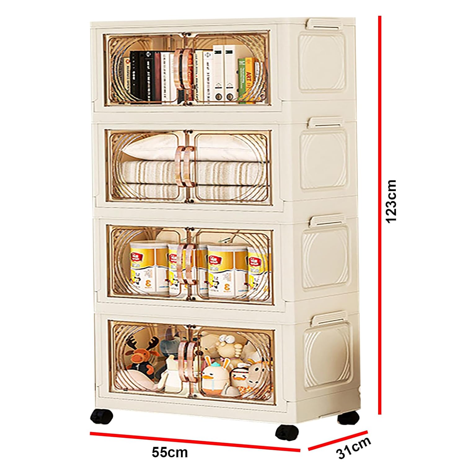 Storage Cabinet with Wheels, Rolling Organizer for Home ( 55CM, Cream)