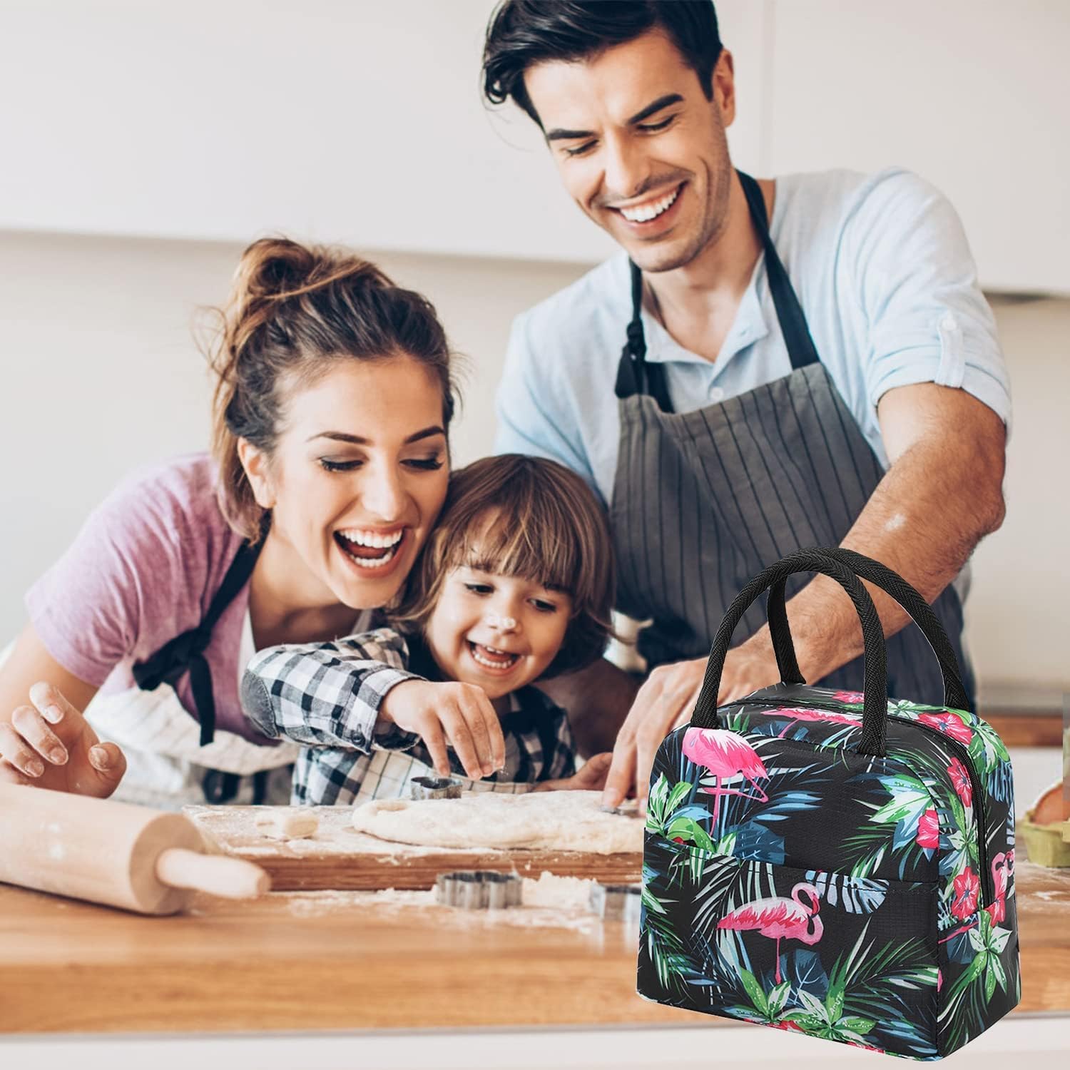 Insulated Lunch Bag (Black Flamingo)