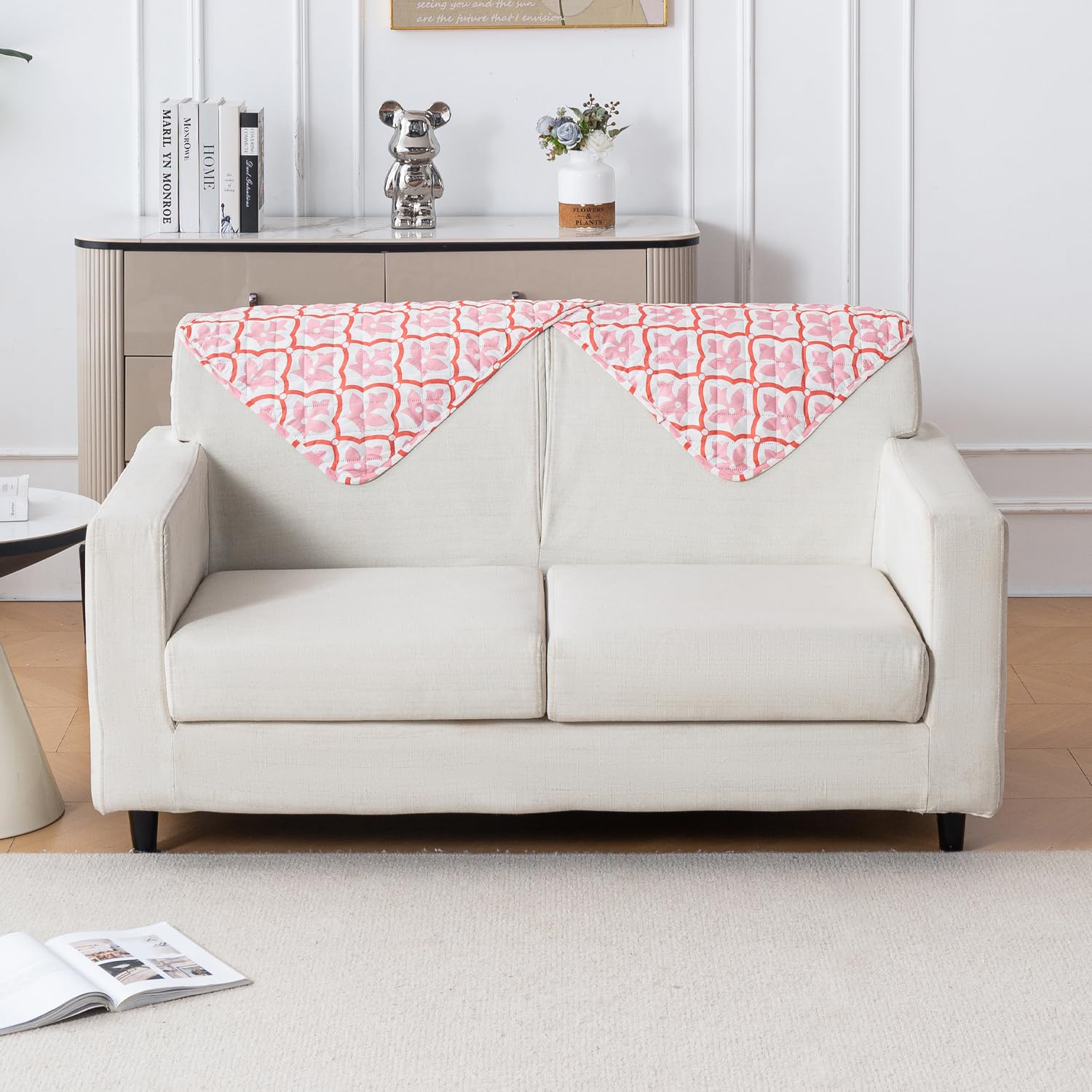Printed Quilted Sofa Cover for 1/2/3/4 Seater Anti-Slip-Peach Blush