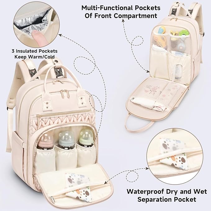 Diaper Bag Backpack for Baby – Waterproof Travel Baby Bag with Changing Pad