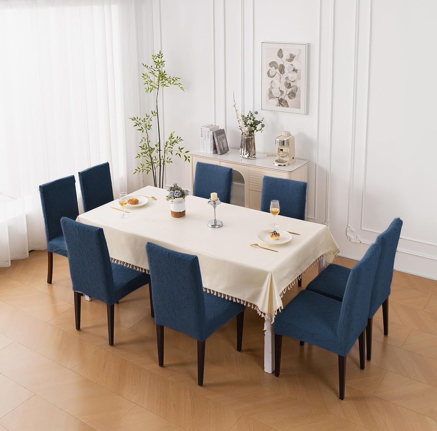 Stretchable Jacquard Dining Chair Cover – Universal Fit, 220 GSM-Navy