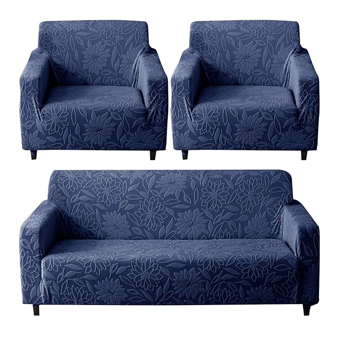 Universal Jacquard Waterproof Camellia Fabric Sofa Cover (Dark Blue)