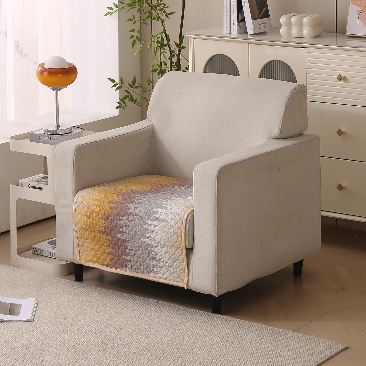 Reversible Printed Quilted Sofa Cover Mats for 1/2/3/4 Seater Sofa Cover- Gold Tide