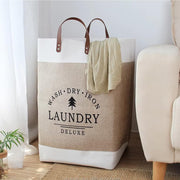 Large Laundry Basket Bag, Drawstring Storage - Beige/White