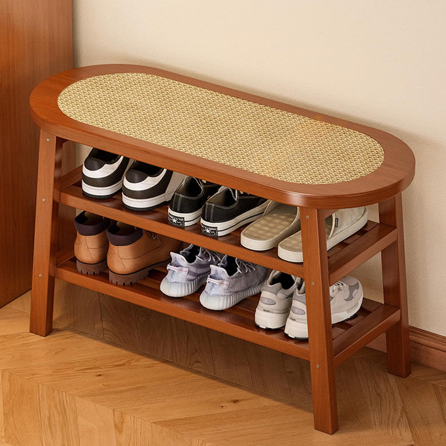 Bamboo 3-Tier Shoe Rack Bench - Brown
