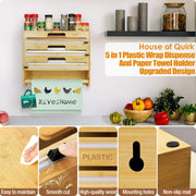 Foil and Plastic Wrap Organizer, Wall Mount, 5 in 1 Plastic Wrap Food Dispenser with Cutter