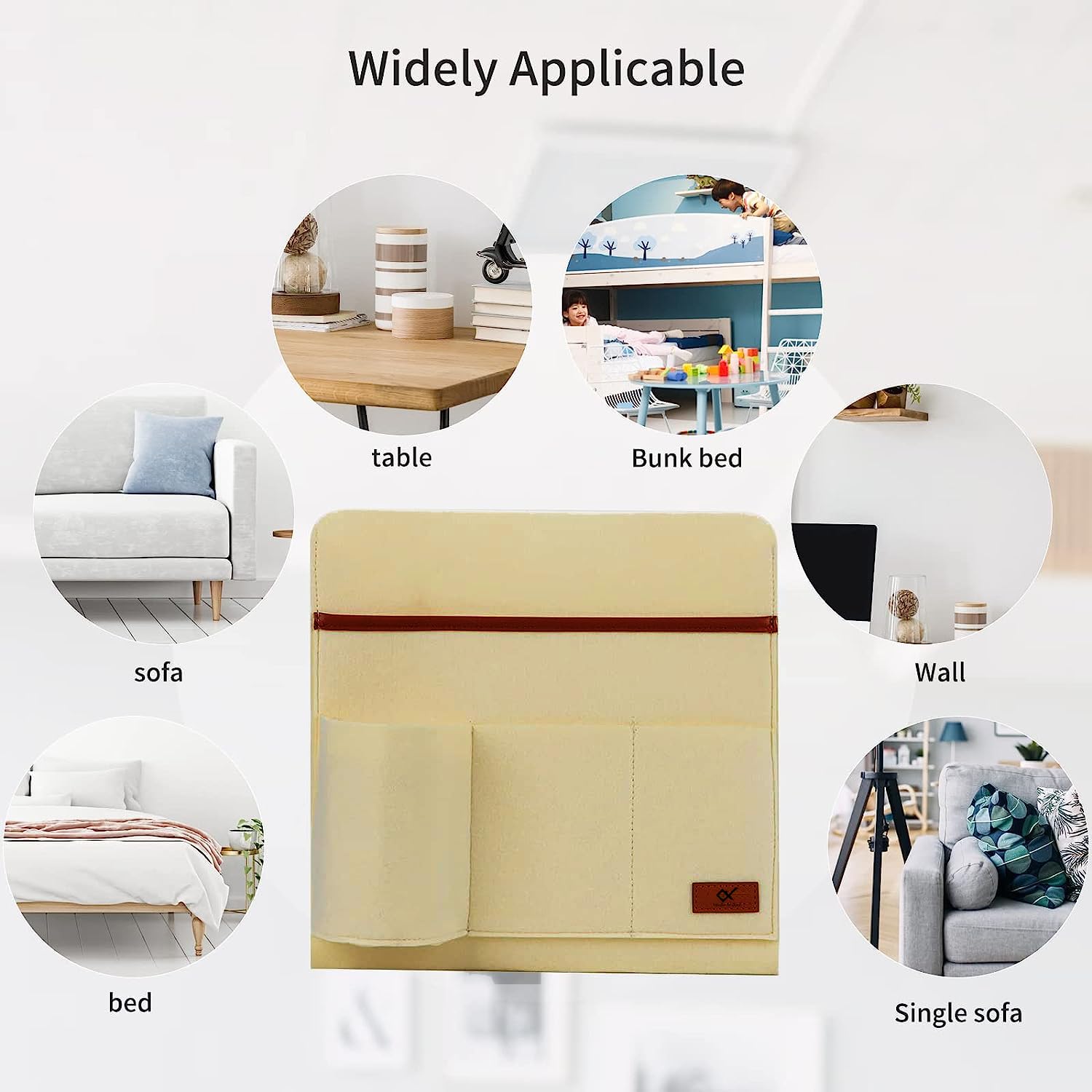 Bedside Caddy, 5 Pockets Remote Control Holder Bed Sofa storage organizer Side Pocket Large (Beige)