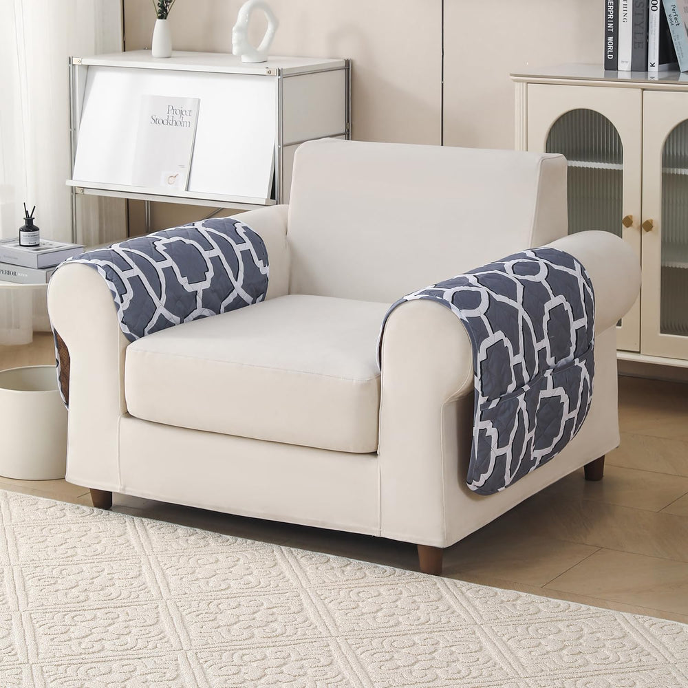 'Aura Petal Series' Quilted Sofa Mat Printed – Anti Slip (Octa Grey)