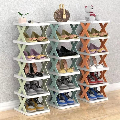 Plastic 9 Tier Shoes Stand,Shoe Tower Rack Suit For Small Spaces,Closet,Small Entryway - (Blue)