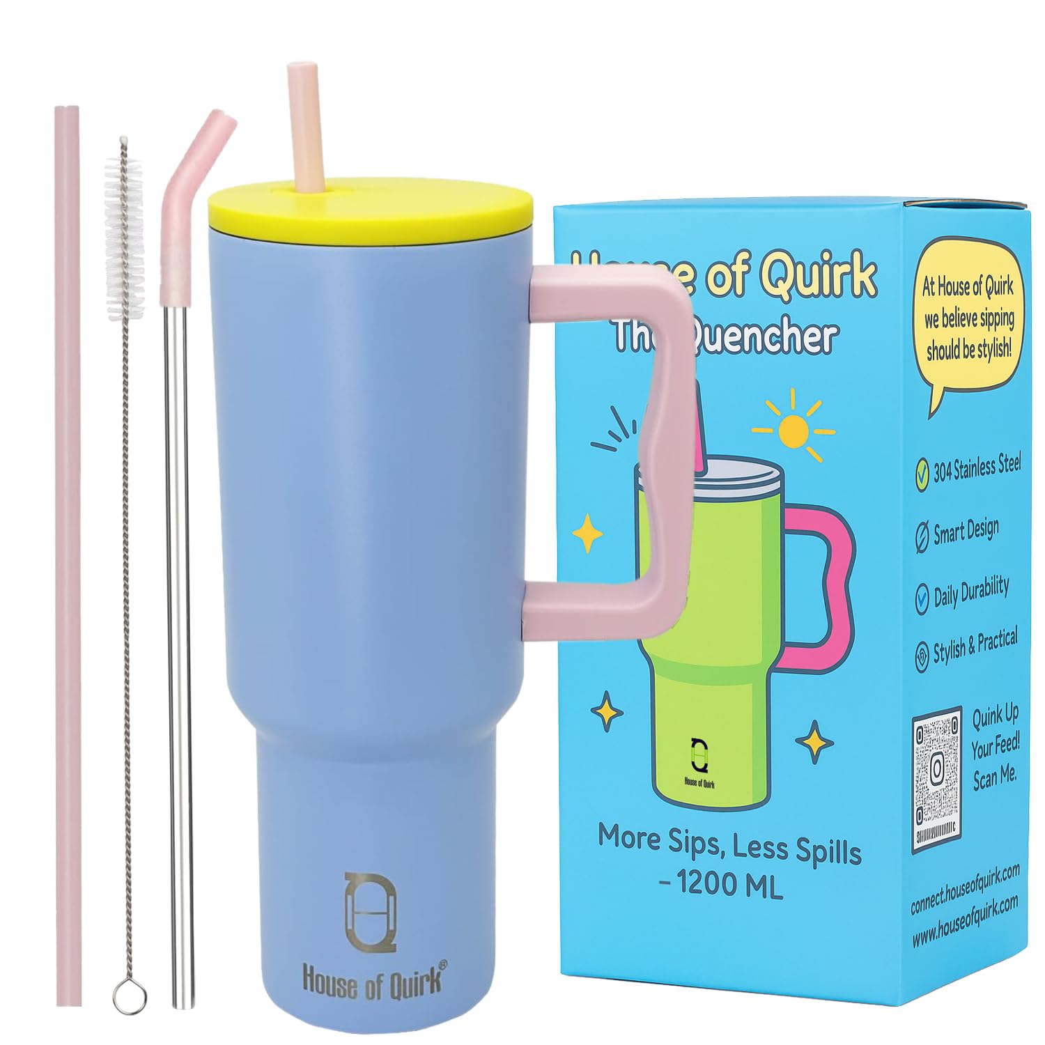Stainless Steel Vacuum Insulated Tumbler with Straw and Lid & Handle - (1200 ML)