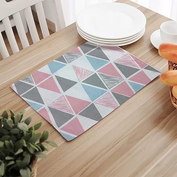 Table Runner,Ethnic Indian Style (1 Runner 30x160cm, 6 Placemat Pink/White)