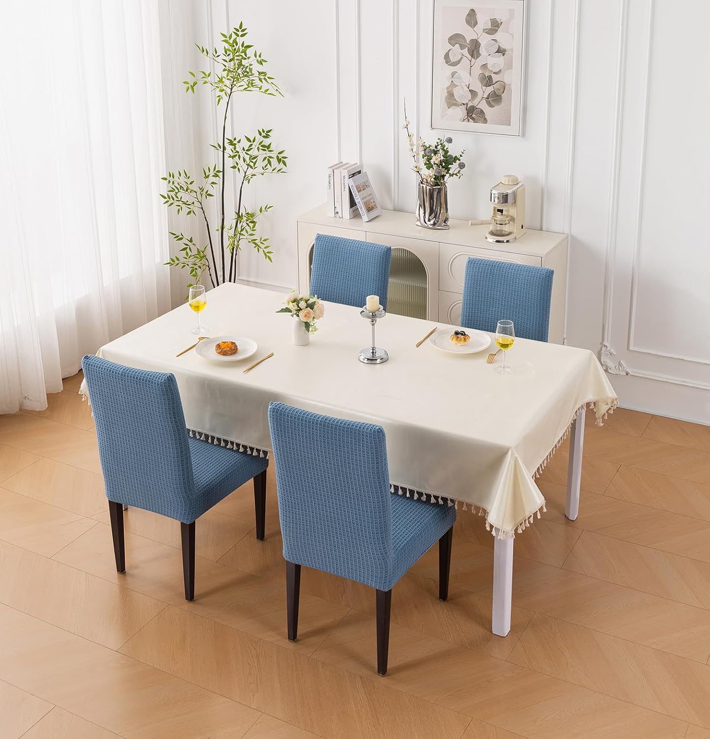 Decorative Dining Chair Cover – 220 GSM Stretch Jacquard Fabric (Light Blue)