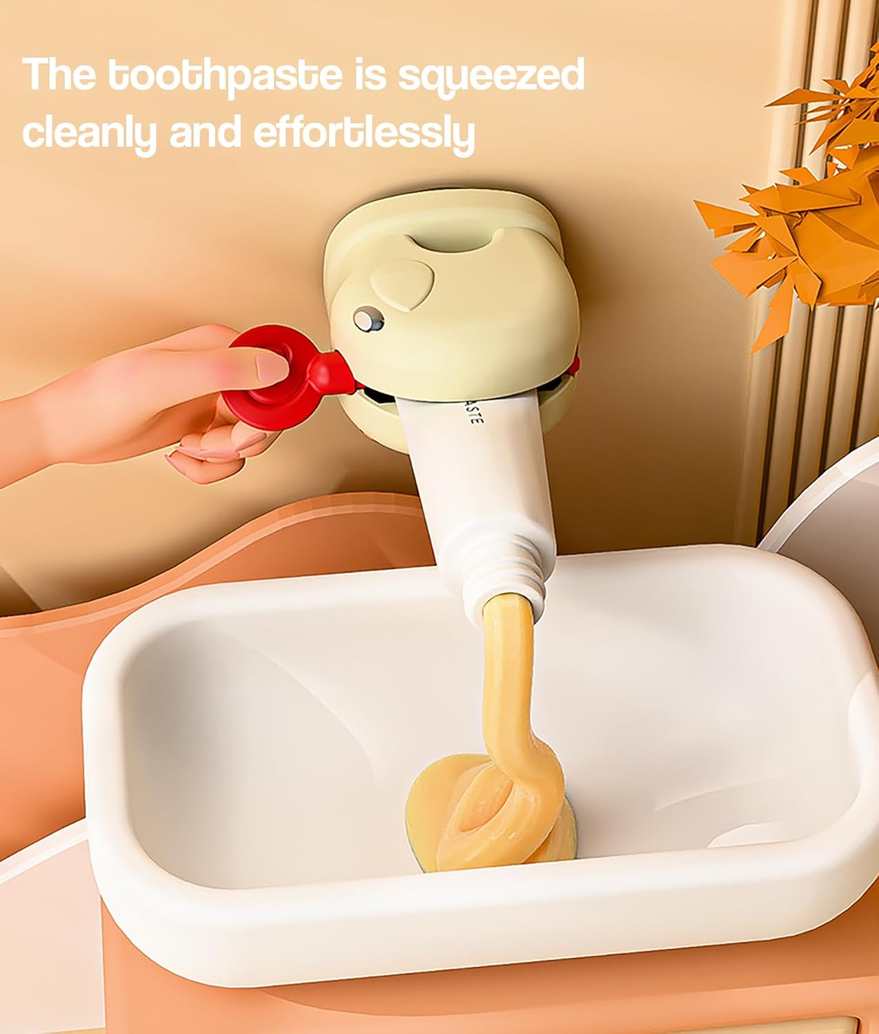 2pcs Elephant Toothpaste Squeezer & Holder – Cute, Kid-Friendly Tube Dispenser (Beige)