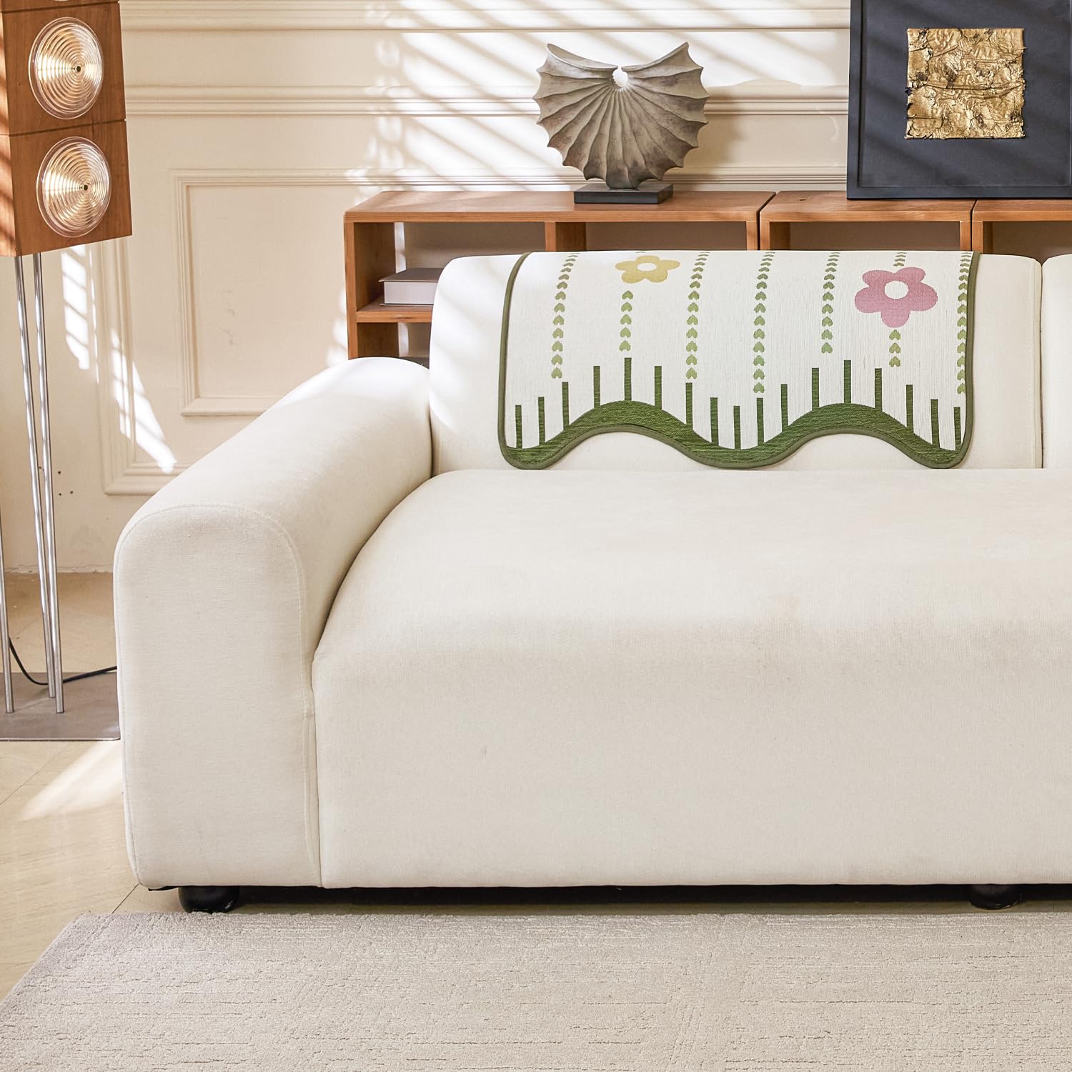 Loom Stripe Series Chenille Couch Cover Curved Edge Quilted Sofa Slipcover (Beige)