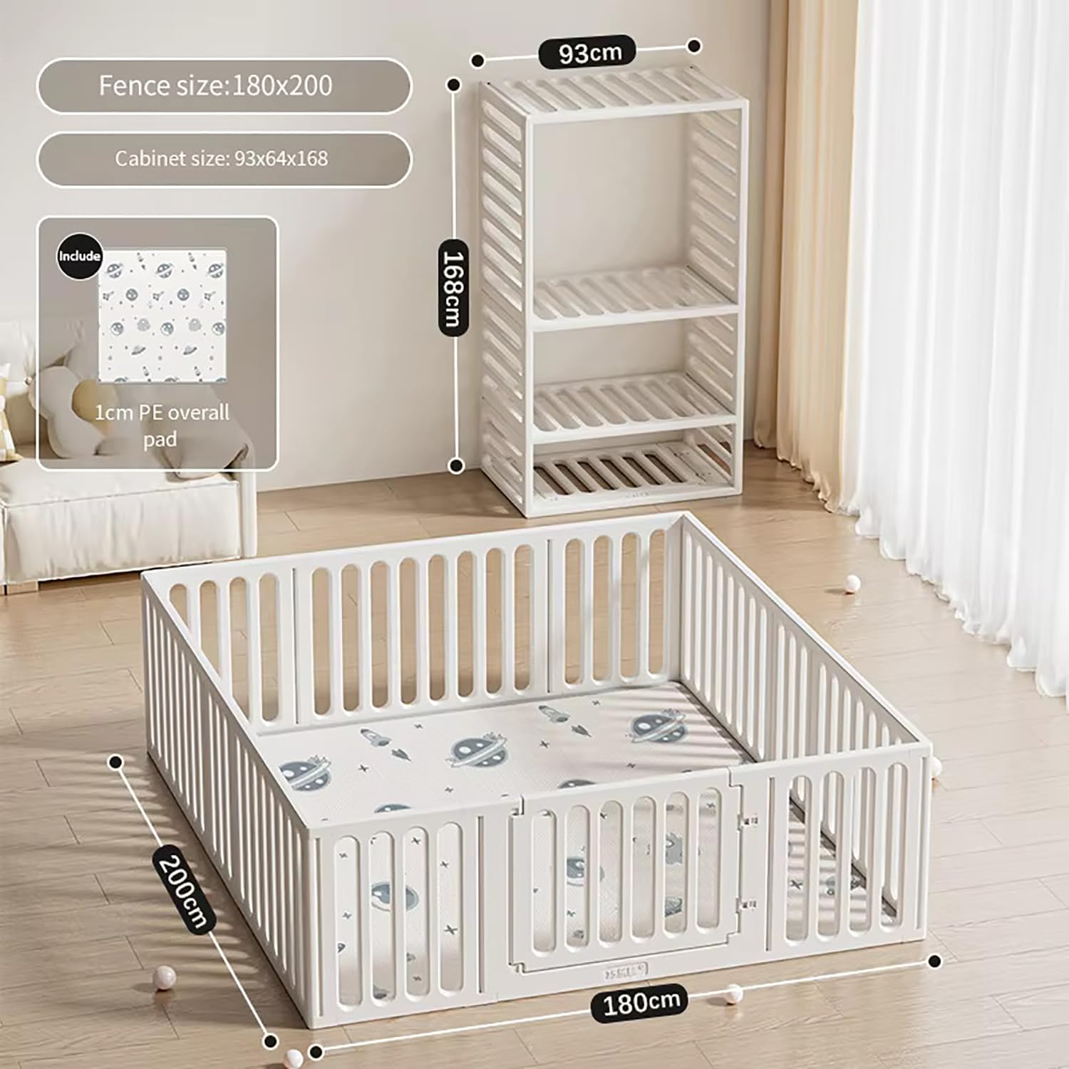 2-in-1 Multifunction Baby Playpen with Balls & Playmat, Baby Gate and Activity Wall (180 * 200cm)