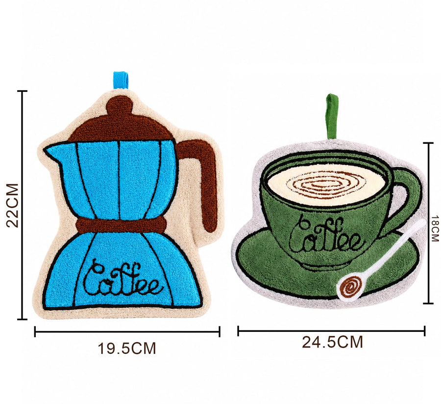 Coffee Shaped Hanging Towels Set of 2 (Blue/Green)