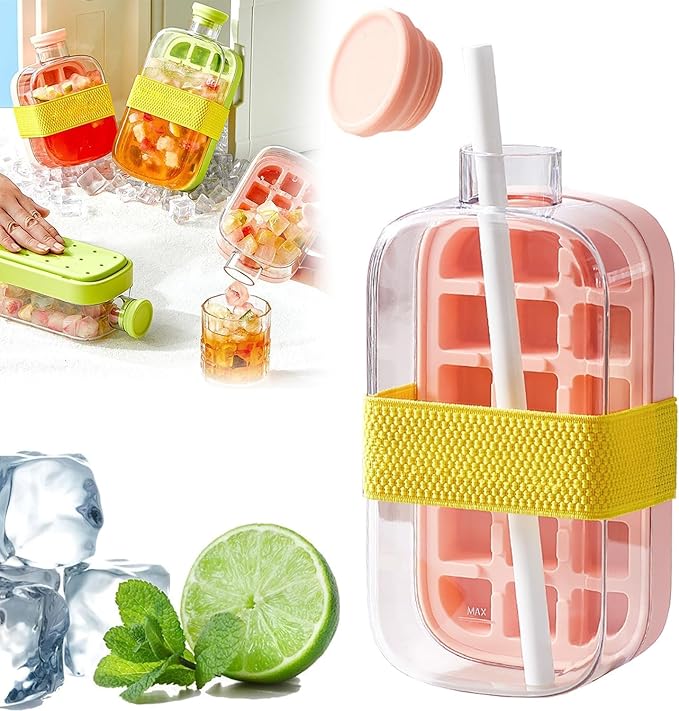 2-in-1 Ice Cube Bottle with Tray – Ice Maker & Water Bottle with Lid (800ml)