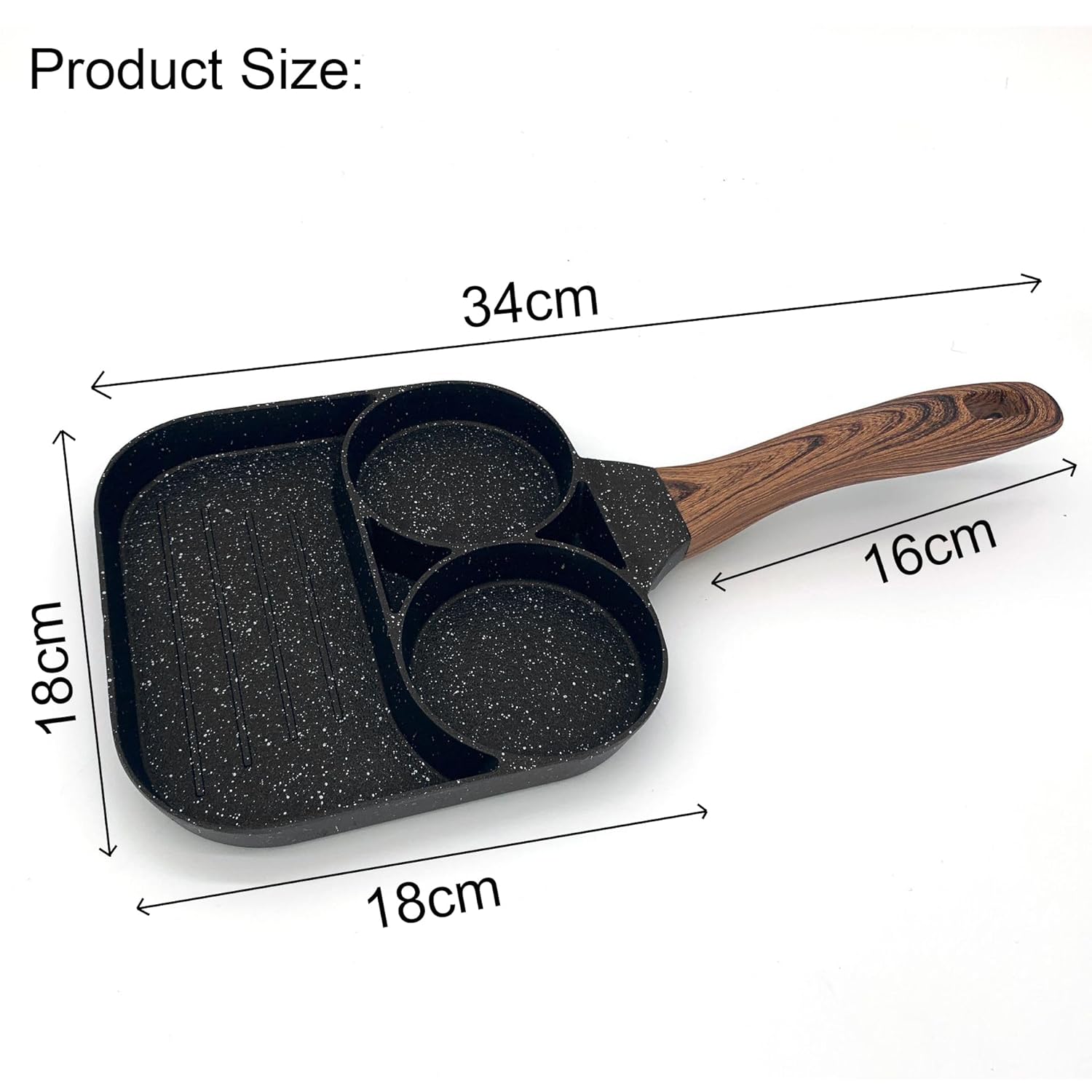 3-in-1 Nonstick Frying Pan Mini Divided Grill Pan with 3 Sections (Black)