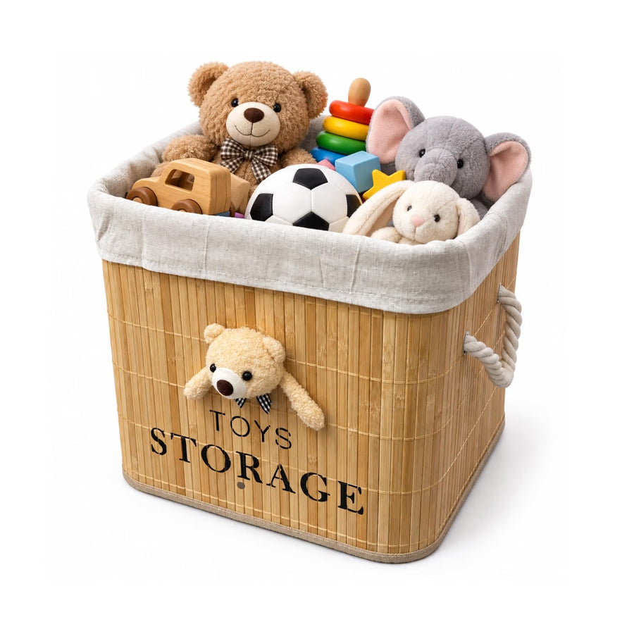 Bamboo Foldable Laundry Basket with Removable Lining - Teddy