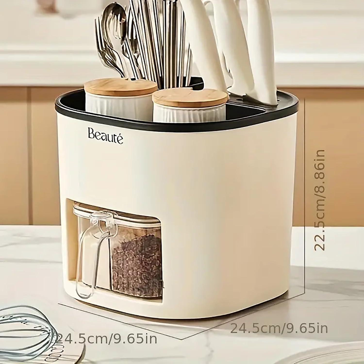 Multifunctional Kitchen Utensil Holder for Countertop Organizer (Beige)
