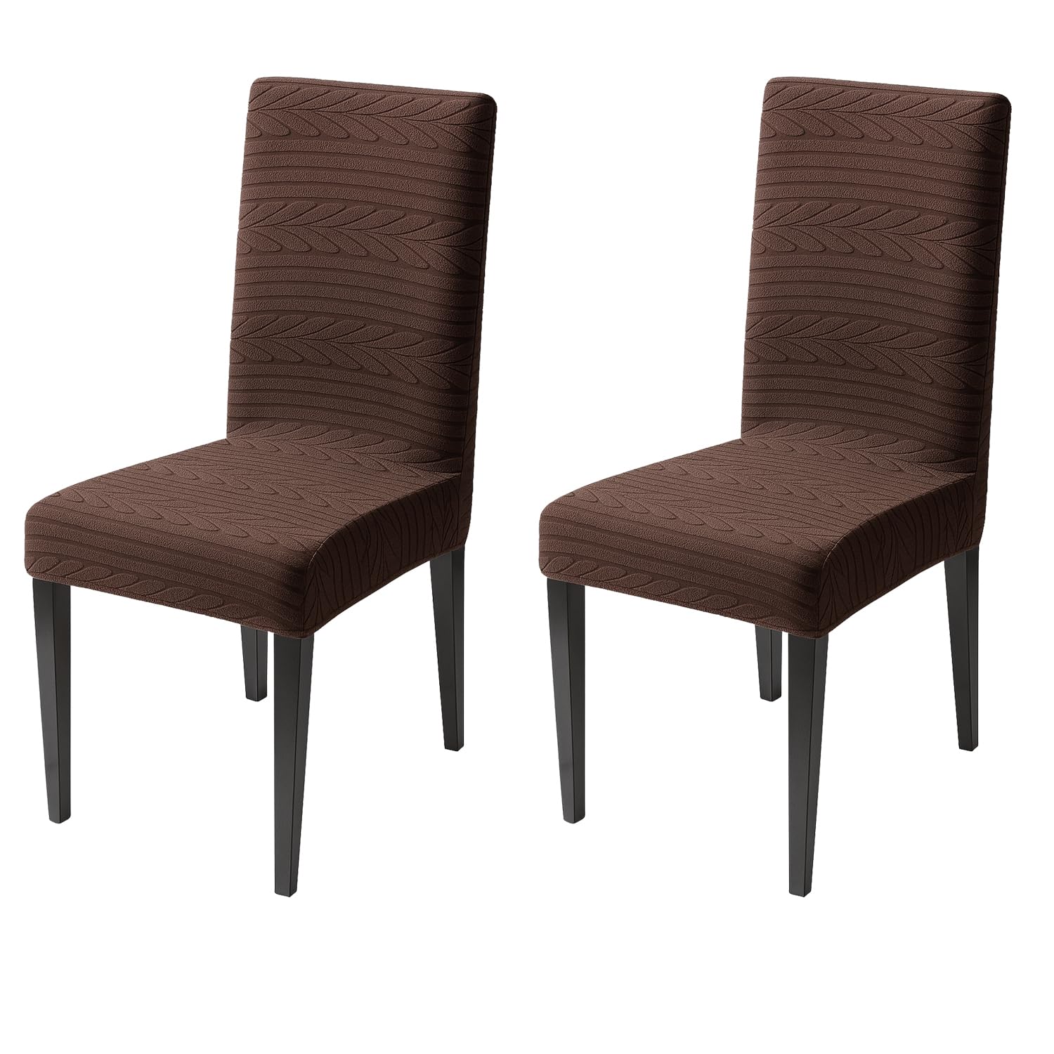 Flexible Stretch Dining Chair Cover 220 GSM Jacquard Fabric Universal Fit (Brown)